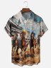 Tall Size Moisture-wicking Horse Racing Festival Art Oil Painting Chest Pocket Casual Shirt