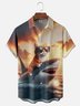 Moisture-wicking Cat Shark Chest Pocket Hawaiian Shirt