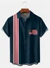Big Size Moisture-wicking American Flag Chest Pocket Short Sleeves Bowling Shirts