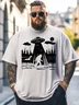 Big Size Men's Bigfoot and UFO Fun Loose T-shirt