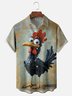 Moisture-wicking Rooster Fun Art Painting Chest Pocket Hawaiian Shirt