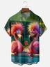 Moisture-wicking Holiday Flamingo Chest Pocket Hawaiian Shirt