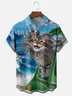 Moisture Wicking Funny Cat Chest Pocket Hawaiian Shirt