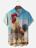 Moisture Wicking Fun Beach Chicken Chest Pocket Hawaiian Shirt