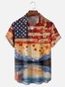 Tall Size Moisture-wicking American Flag Sunset Lake Chest Pocket Casual Shirt
