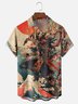 Moisture-wicking Samurai Mount Fuji Ukiyoe Chest Pocket Casual Shirt