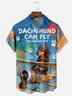Moisture-wicking Dachshund Flying Plane Chest Pocket Hawaiian Shirt