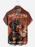 Moisture-wicking Dachshund Coffee Chest Pocket Casual Shirt
