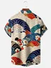 Tall Size Moisture-wicking Vintage Japanese Floral Wave Ukiyo-e Art Chest Pocket Casual Shirt