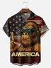 Big Size Moisture-wicking Independence Day Bigfoot American Flag Chest Pocket Casual Shirt