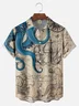 Big Size Moisture Wicking Hawaiian Octopus Map Chest Pocket Casual Shirt