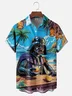 Tall Size Moisture-wicking Star Beach Coconut Tree Chest Pocket Hawaiian Shirt