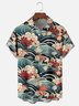 Moisture-wicking Japanese Flower Wave Ukiyo-e Art Chest Pocket Casual Shirt