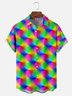 Moisture Wicking Gradient Geometric Color Block Chest Pocket Hawaiian Shirt