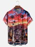 Moisture Wicking Coconut Tree Sunset Landscape Chest Pocket Hawaiian Shirt