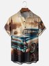 Moisture-wicking Retro Classic Car Art Chest Pocket Casual Shirt