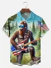 Big Size Moisture-wicking American Flag Bigfoot Guitar Rock Chest Pocket Hawaiian Shirt