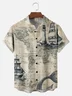 Big Size Moisture-wicking Ocean Map Sailboat Lighthouse Chest Pocket Casual Shirt