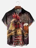 Big Size Moisture-wicking American Flag Chicken Beer National Patriotic Chest Pocket Casual Shirt