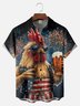 Big Size Moisture-wicking American Flag Chicken Beer National Patriotic Chest Pocket Casual Shirt