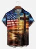Big Size Moisture-wicking American Flag Cross National Patriotic Chest Pocket Casual Shirt