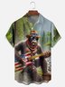 Moisture-wicking Western Cowboy Bigfoot Music American Flag Guitar Chest Pocket Natioanal Patriotic Shirt