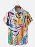 Moisture-wicking Abstract Young Tiger Painting Chest Pocket Casual Shirt