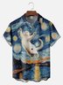 Big Size Moisture-wicking Starry night Cat Chest Pocket Casual Shirt