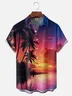 Moisture-wicking Sunset Island Coconut Tree Scenery Chest Pocket Hawaiian Shirt