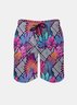 Men's Swim Trunks Hawaiian Tropical Palm Tree Geomatric Beach Shorts with Pockets