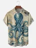 Moisture Wicking Vintage Ocean Octopus Chest Pocket Hawaiian Shirt