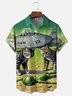 Moisture-wicking Cat and Alien UFO Fun Chest Pocket Hawaiian Shirt