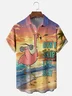 Hardaddy x Coffee Man Moisture Wicking Flamingo Tropical Beach Coconut Tree Chest Pocket Hawaiian Shirt