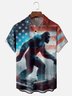 Moisture-wicking American Flag Bigfoot Art Independence Day Chest Pocket Casual Shirt