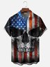 Moisture-wicking American Flag Skull Art Independence Day Chest Pocket Casual Shirt