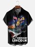 Moisture Wicking Lincoln Shark American Flag Chest Pocket Hawaiian Shirt