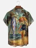 Moisture Wicking Coconut Tree Vintage Fishing Beauty Map Chest Pocket Hawaiian Shirt