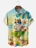 Moisture Wicking Fun Dancing Hula Cat Beach Chest Pocket Hawaiian Shirt