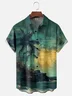Moisture Wicking Vintage Distressed Map Coconut Tree Chest Pocket Hawaiian Shirt