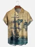 Moisture Wicking Vintage Map Sailboat Chest Pocket Hawaiian Shirt