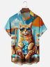 Moisture Wicking Ombre Beach Glasses Cat Chest Pocket Hawaiian Shirt