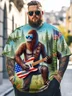 Big Size Men's American Flag Bigfoot Guitar Rock Loose T-shirt