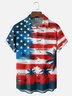 Moisture-wicking Coconut Tree American Flag Independence Day Chest Pocket Casual Shirt