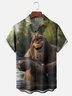 Moisture-wicking Bigfoot Fish Catching Fun Chest Pocket Hawaiian Shirt