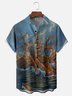 Moisture-Wicking Ombre Abstract Octopus Sailboat Chest Pocket Hawaiian Shirt
