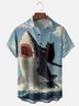 Moisture-wicking Crazy Cat Shark Fun Chest Pocket Hawaiian Shirt