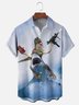 Moisture-wicking Crazy Shark Dinosaur Fun Chest Pocket Hawaiian Shirt