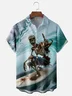 Moisture-wicking Skeleton Surfing Fun Chest Pocket Hawaiian Shirt