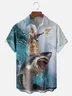 Moisture-wicking Crazy Shark Cat Fun Chest Pocket Hawaiian Shirt