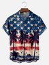Big Size Moisture-wicking American Flag Palm Tree Chest Pocket Hawaiian Shirt